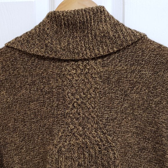 Carolyn Taylor Sweater Womens XL Acrylic Brown Cowl Neck Cable Knit Flare Hem - Picture 4 of 7